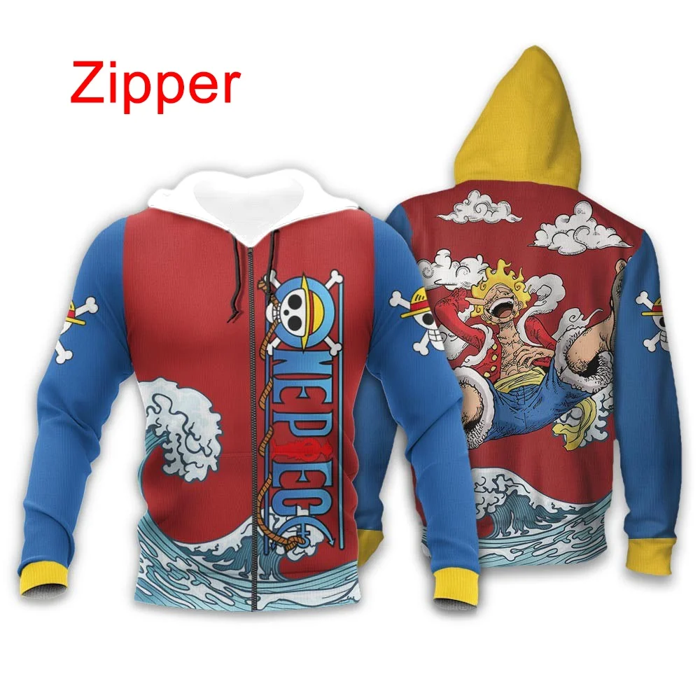

Men's One Piece Luffy Nika 2026 Zip-Up Hoodie, Sun God Luffy & Wave Print Anime Streetwear Sweatshirt, Casual Hooded Jacket