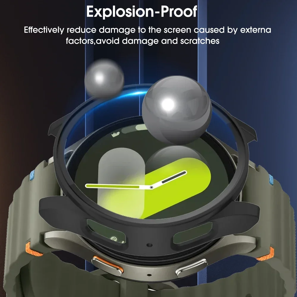 2 in 1 Case for Samsung Galaxy Watch 7 40mm 44mm Anti-fall Bumper with Tempered Glass Screen Protector Cover Full Protection