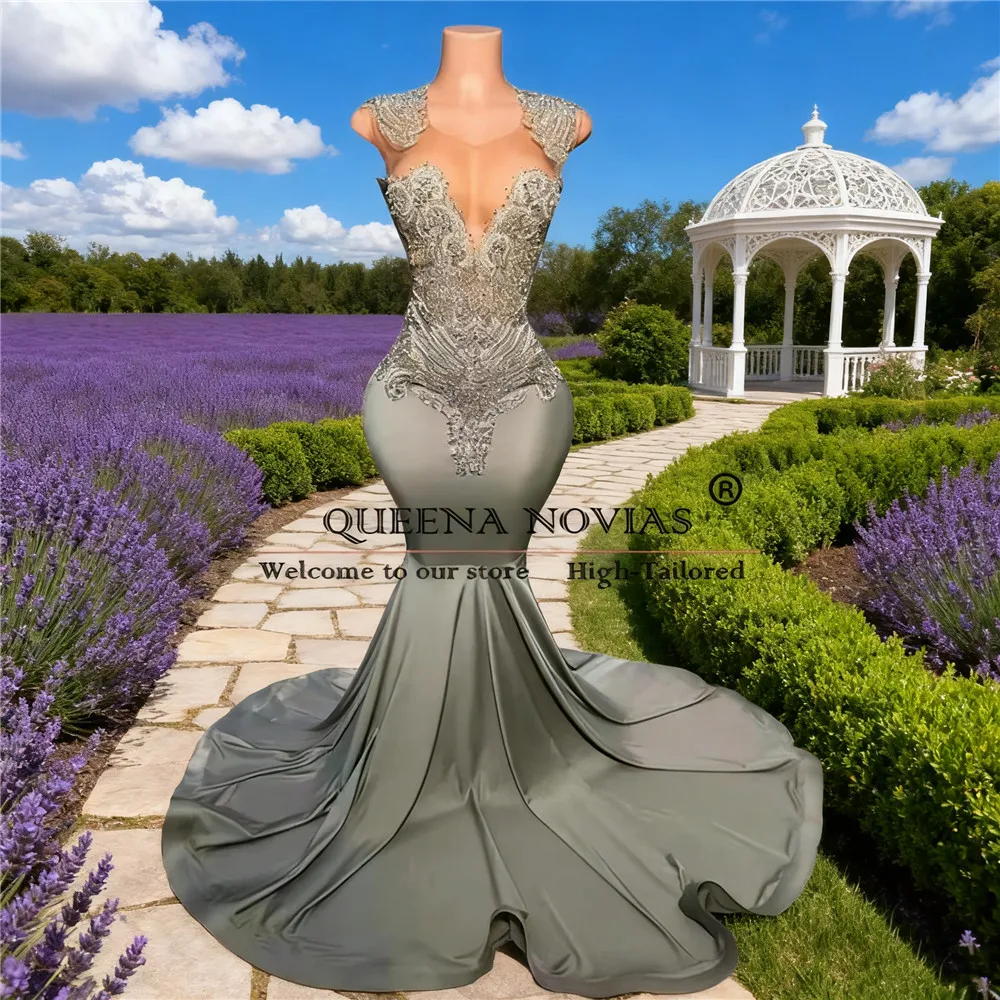 

Arabic Aso Ebi Mermaid Prom Dresses Sparkly Crystals Beading Evening Gown For Black Girls Customized Women Birthday Clothing