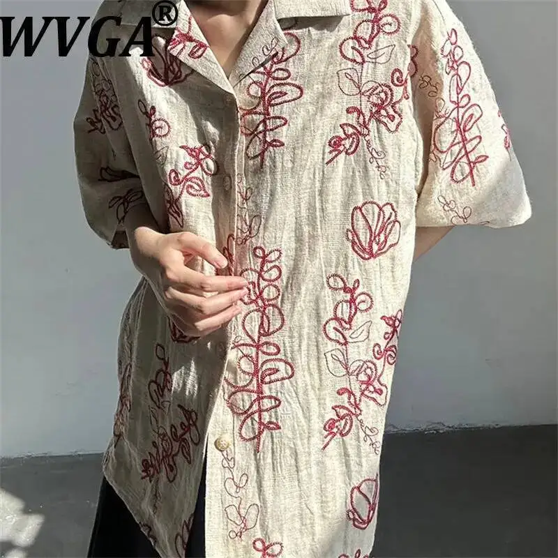 

WVGA Summer New Men Tide Fashionable Design Printed Trendy Short Sleeve Shirt Niche Chic Casual Turn-Down Collar Tops Ins W24330