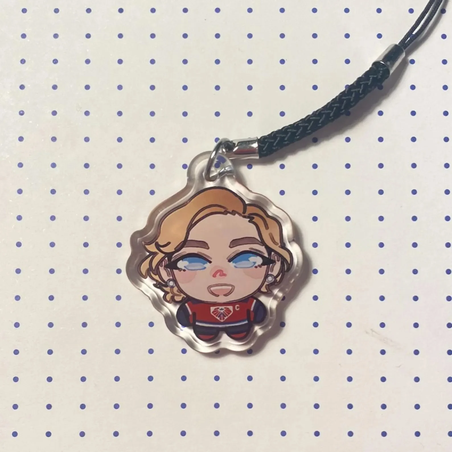 Chibi Acrylic phone Charms, Cartoon Character Double Sided Printed Pendant, Black Cord montreal captains Accessory