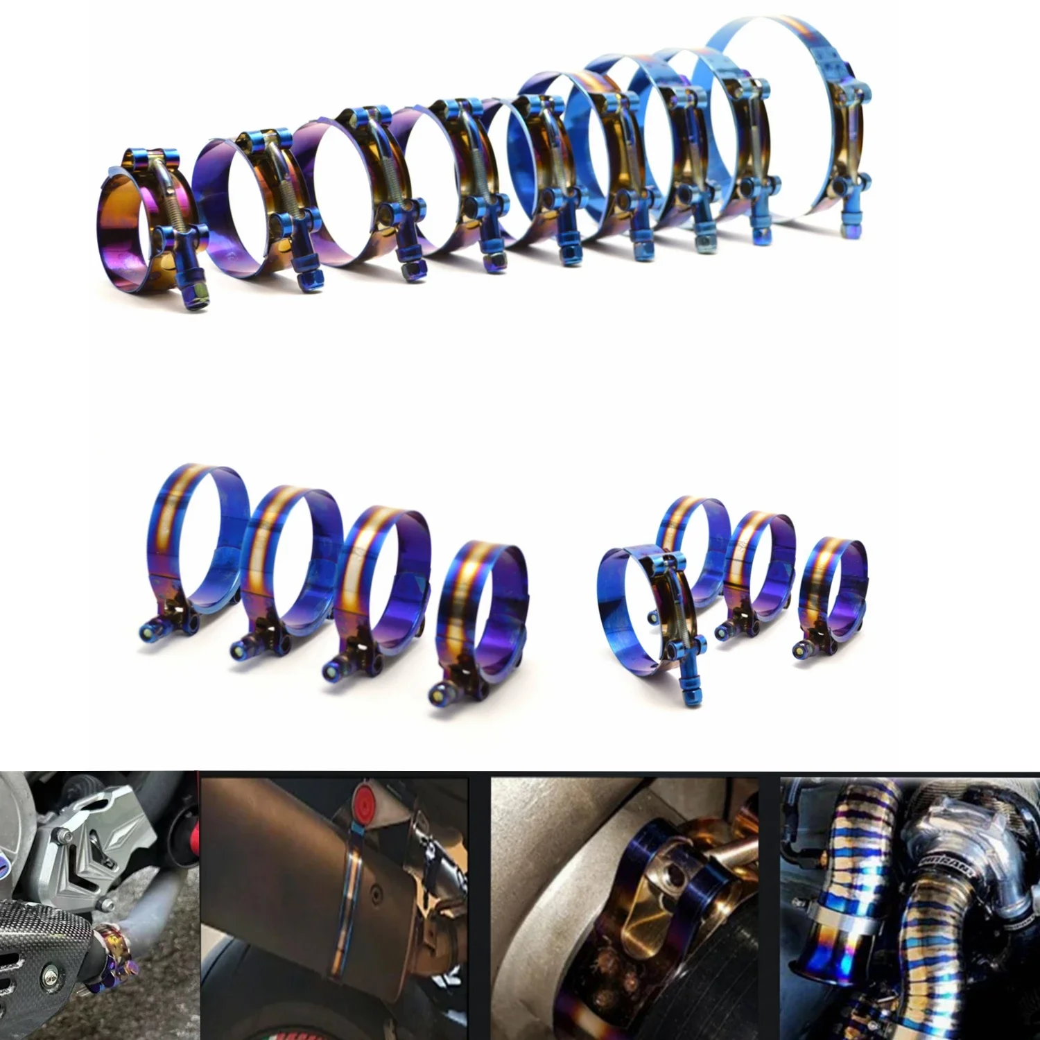 40 mm bis 97 mm Schlauchschellen-Set, Edelstahl, 1,57 Zoll bis 3,81 Zoll, T-Bolzen, verstellbarer Rohrfix-Clip, universelle Schlauchschelle, Titanblau
