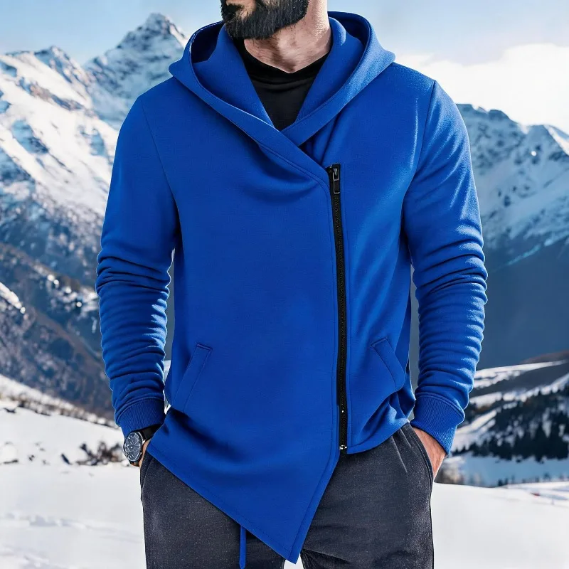 KIDWHXR Men Autumn Winter Sweatshirt Streetwear Long Sleeve Male Hooded Coat Tops Thicken Sport Casual Man Irregular Outerwear