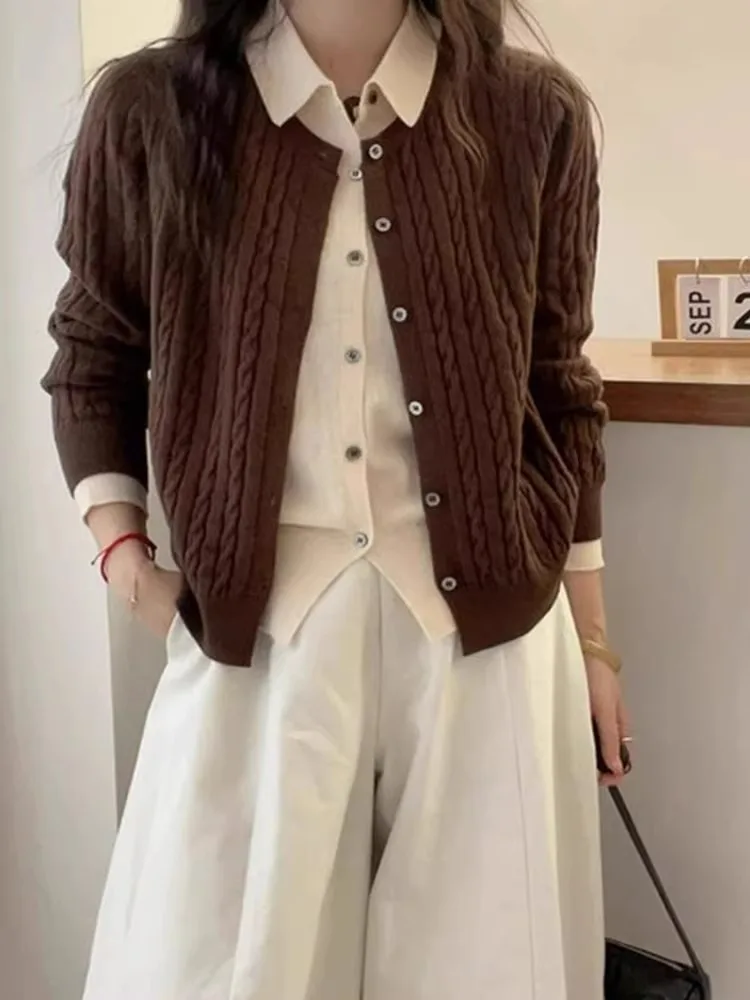 Korean Style Comfortable Soft Skin-Friendly Knitted Open Cardigan Long Sleeve Warm Outerwear Women's Top Single Button Placket