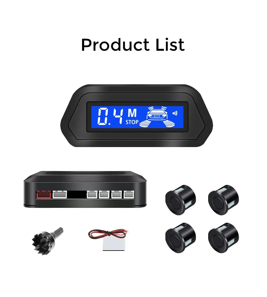Reversing Radar LCD Display Waterproof Detection Distance 0-2M for Universal Automatic Operation When Reversing