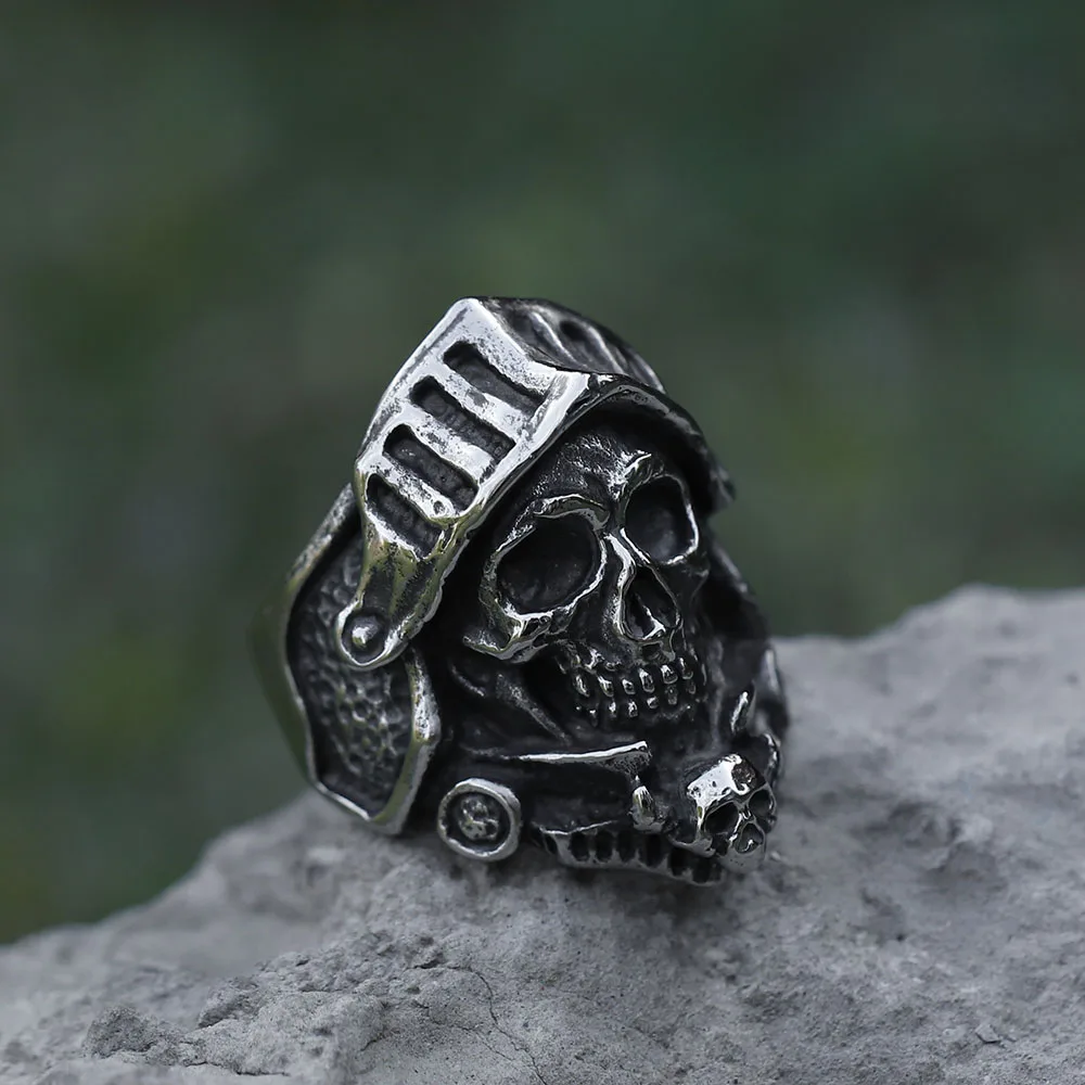 2022 NEW Men\'s 316L stainless-steel rings Biker Calvarium skull ring for teens gothic punk Motorcycl Jewelry Gifts free shipping