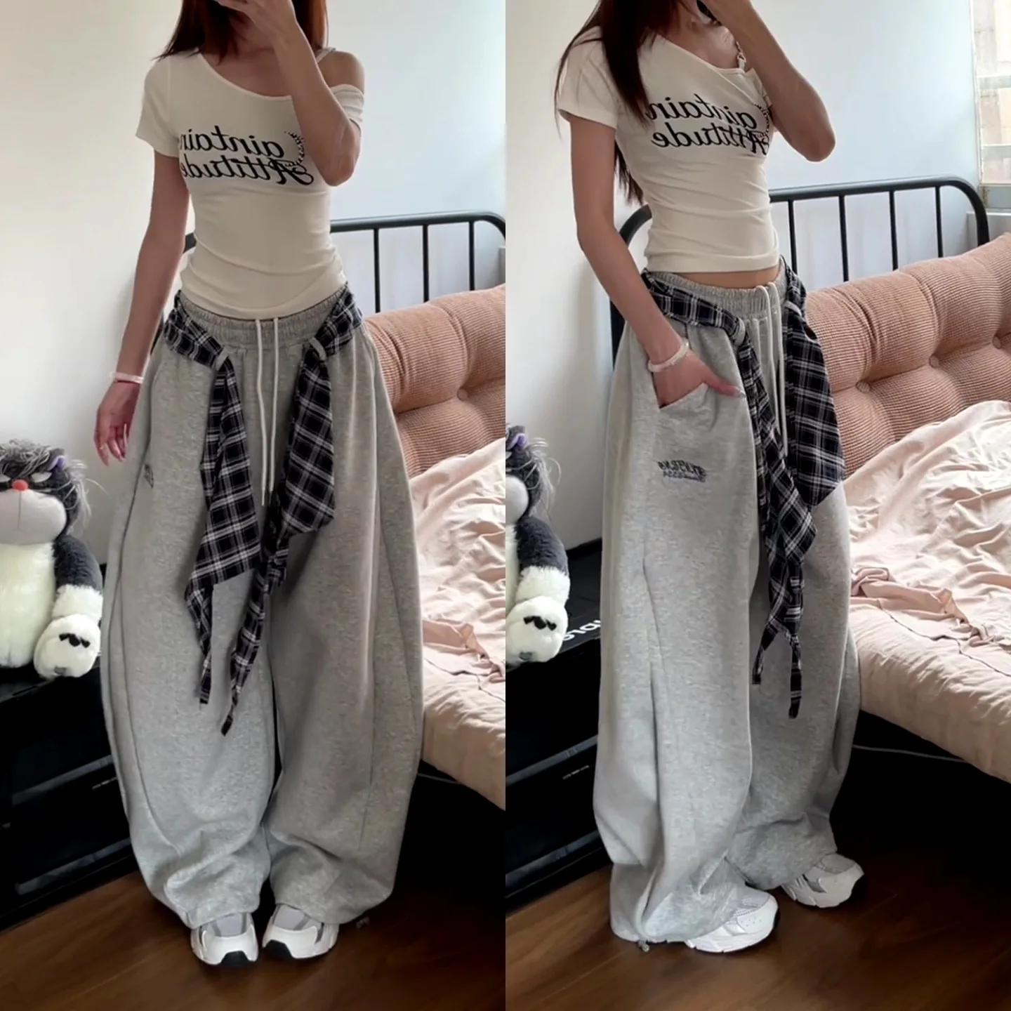 

Оригинальные американские ретро-спортивные брюки для женщин, осенне-зимние, свободные, широкие, для джазовых танцев, удобные, хлопковые