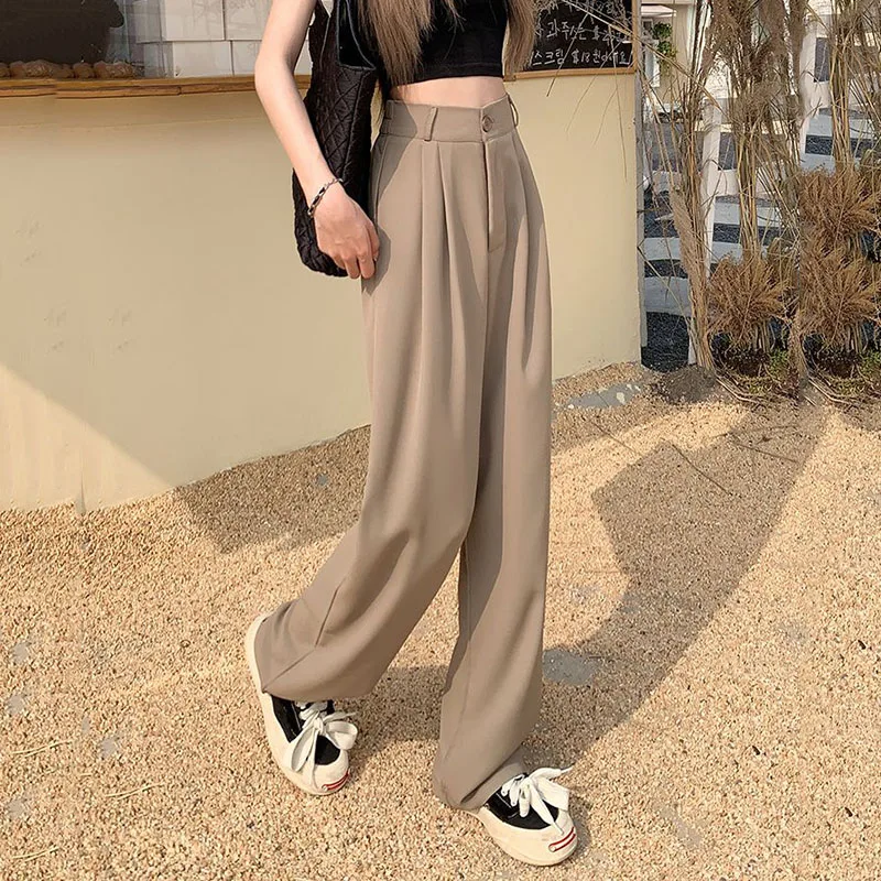 Casual Lose Anzug Hosen Damen Solide Einfache Breite Bein Hosen Koreanische Elastische Hohe Taille Gerade Hosen Frauen Herbst