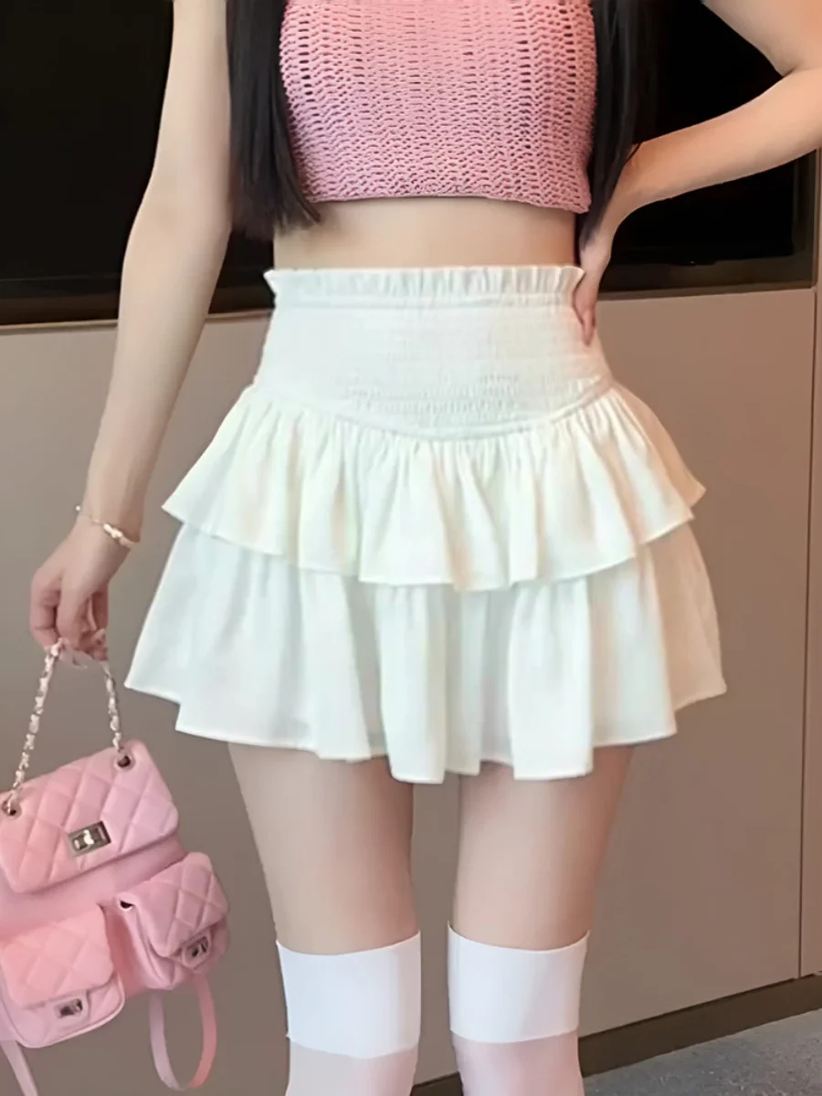 

Белая балетная юбка-тортик, расклешенная юбка принцессы с высокой талией, юбка трапециевидной формы, женская летняя юбка небольшого размера с высокой талией