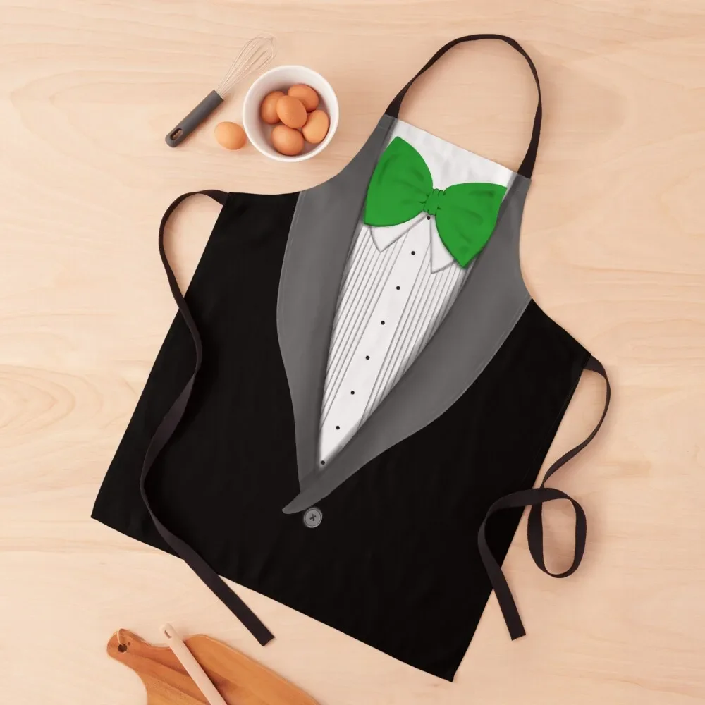 

Tuxedo with green bowtie Apron Hairdresser for women with pocket For Cooking Apron