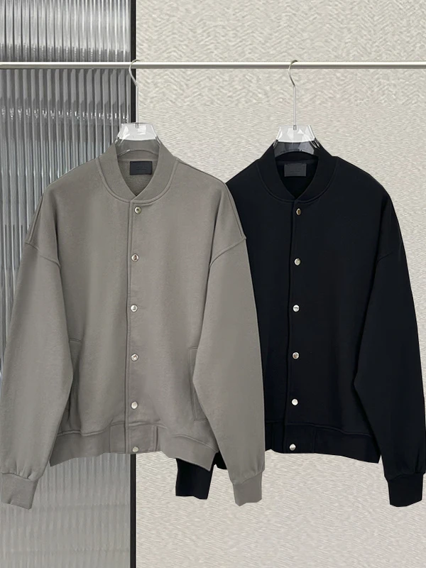 Essentials Baseball Jacket Fleece Lined Loose Casual Men's Jacket Number 7 Embroidery Autumn Winter Windproof Warm Sweatshirt