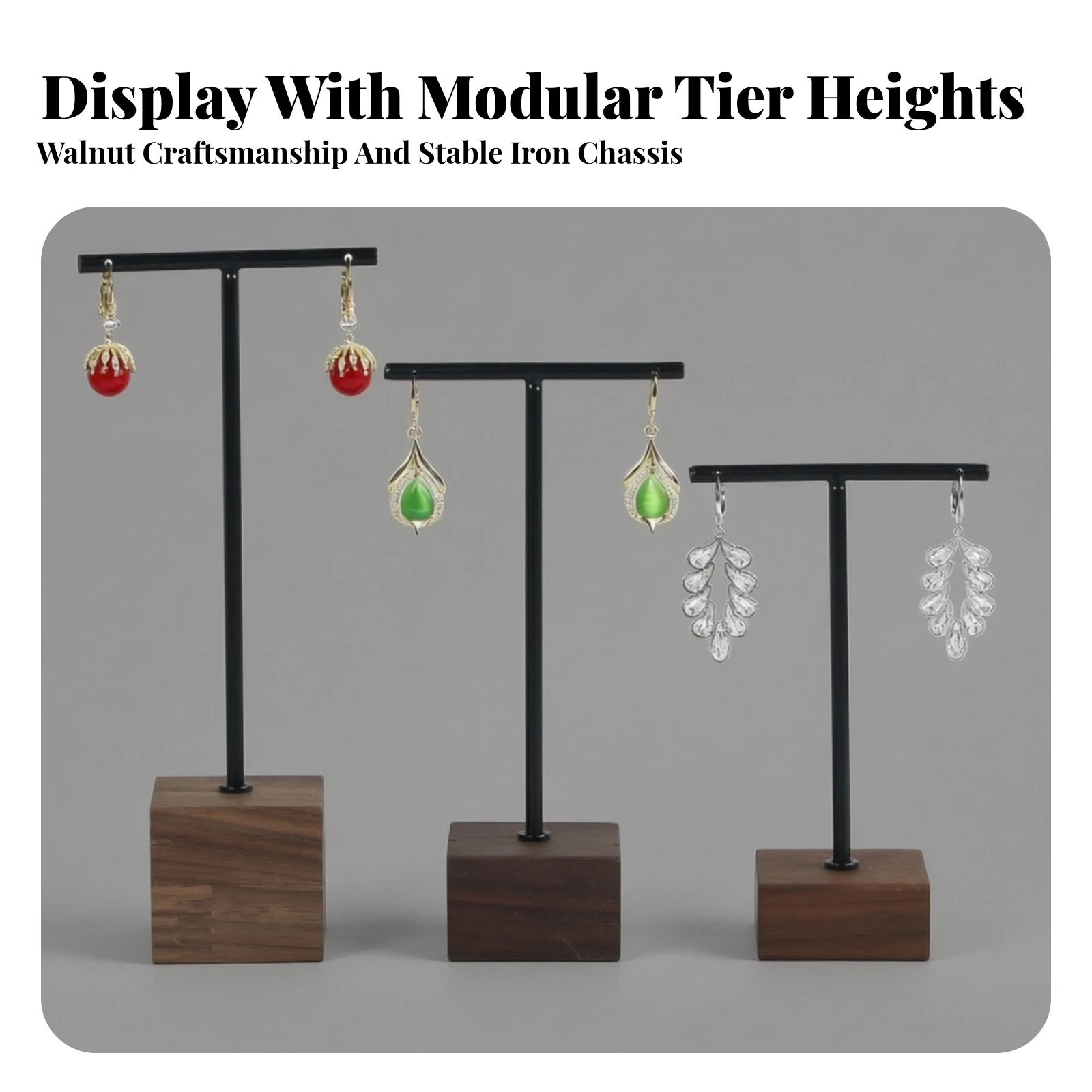 3 Pieces T-Shaped Earring Display Stand Compact T-Style Earring Stand Stable Elegant for Boutique Owners, Livestream Selling
