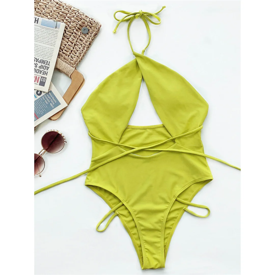 Umschlag-Halter-Badeanzug mit hohem Beinausschnitt, einteiliger Badeanzug für Damen, Badebekleidung, figurbetonter Schnitt, Monokini, Badeanzug, Damen-Badeanzug, V3234 – Detail 8