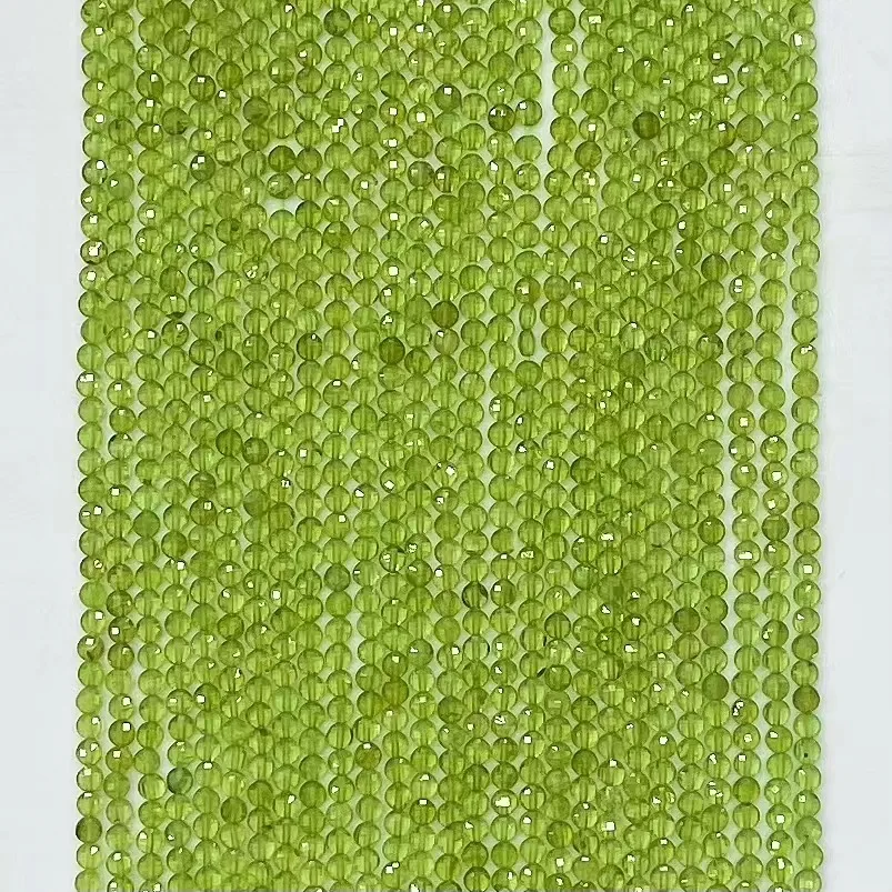 Natural Peridot Beads Micro Faceted Coin Bead 4mm Faceted Thin Bean Beads,Small Tiny Beads for jewelry,1string of 15.5