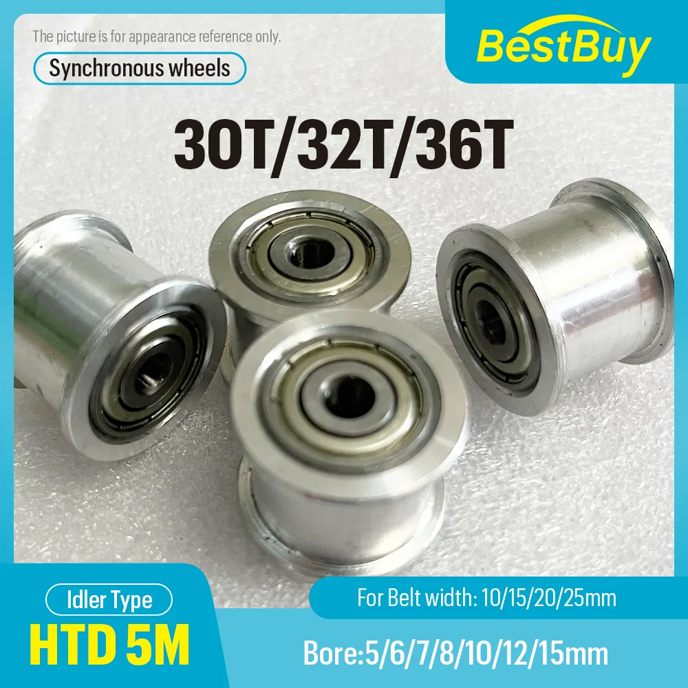 

HTD 5M Tensioner Adjustment Guide Wheel 30T/32T/36 Teeth with Bearing Timing Idler for Belt Width 10/15/20/25mm Bore 5-15mm