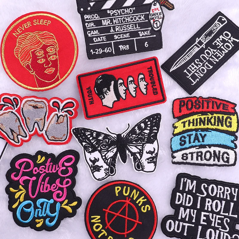 Punk Rot Nähen Stickerei Patches Für Jacke Positives Denken Eisen Auf Patches Für Kleidung Thermoadhäsive Patch Für Kleidung DIY