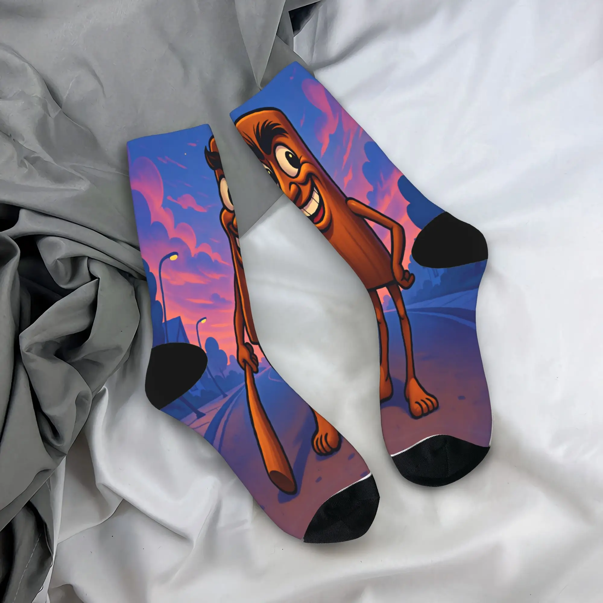 Unisex Men Socks Tung Tung Sahur Sunset Town Street Retro Cartoon Stockings Autumn Socks Printed Running Sports Anti Slip Socks