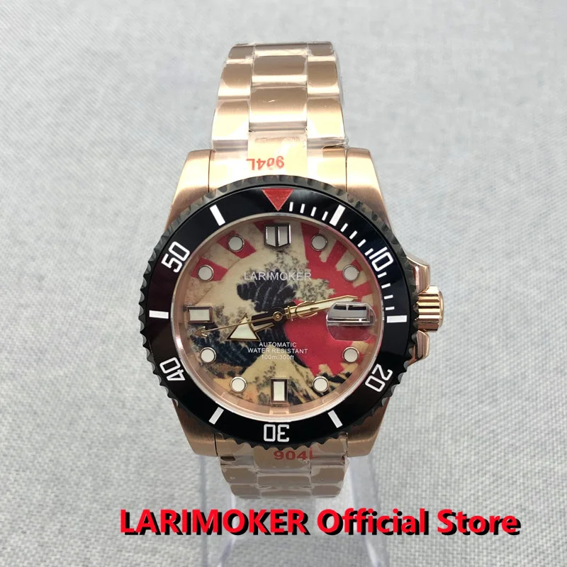 

LARIMOKER New 40mm Luxury NH35A Automatic Men Watch NH35 Case Wave Pattern Green Luminous Dial Sapphire Glass 904L Oyster Strap