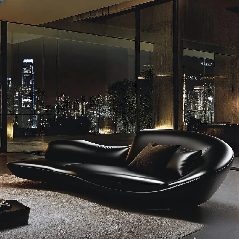 Leather sofa living room s combination multi-person leather  large flat layer