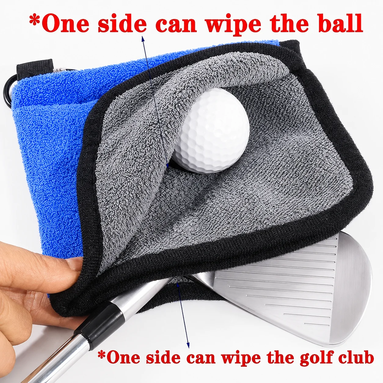 1PC Golf Ball Cleaning Towel Double Layer Microfiber Golf Towel with Carabiner Clip Golf Club Wiping Cloth Outdoor Sports Gift
