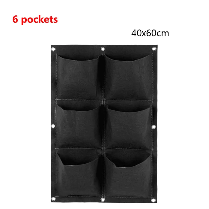 6 Pockets Black Wall-mounted Planting Bag Vertical Flower Plant Bag Vegetable Hanging Pots Garden Decoration Non-woven Fabrics