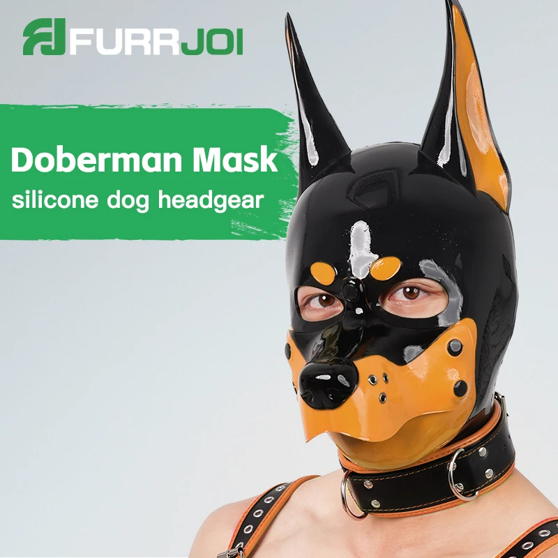 

Силиконовая маска добермана Furrjoi для костюмов для косплея, пушистая маска для ролевых игр, вечерние головные уборы с полной головой, маска для игр собак, капюшон