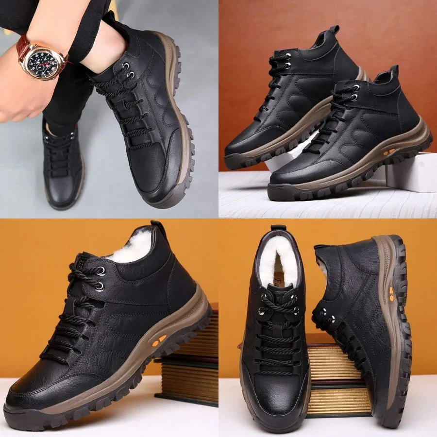 

Мужские хлопковые ботинки, высокие кожаные ботинки с хлопковой подкладкой, зимние новые утепленные ботинки, повседневные мужские ботинки, защищающие от холода, зимние ботинки для снега.