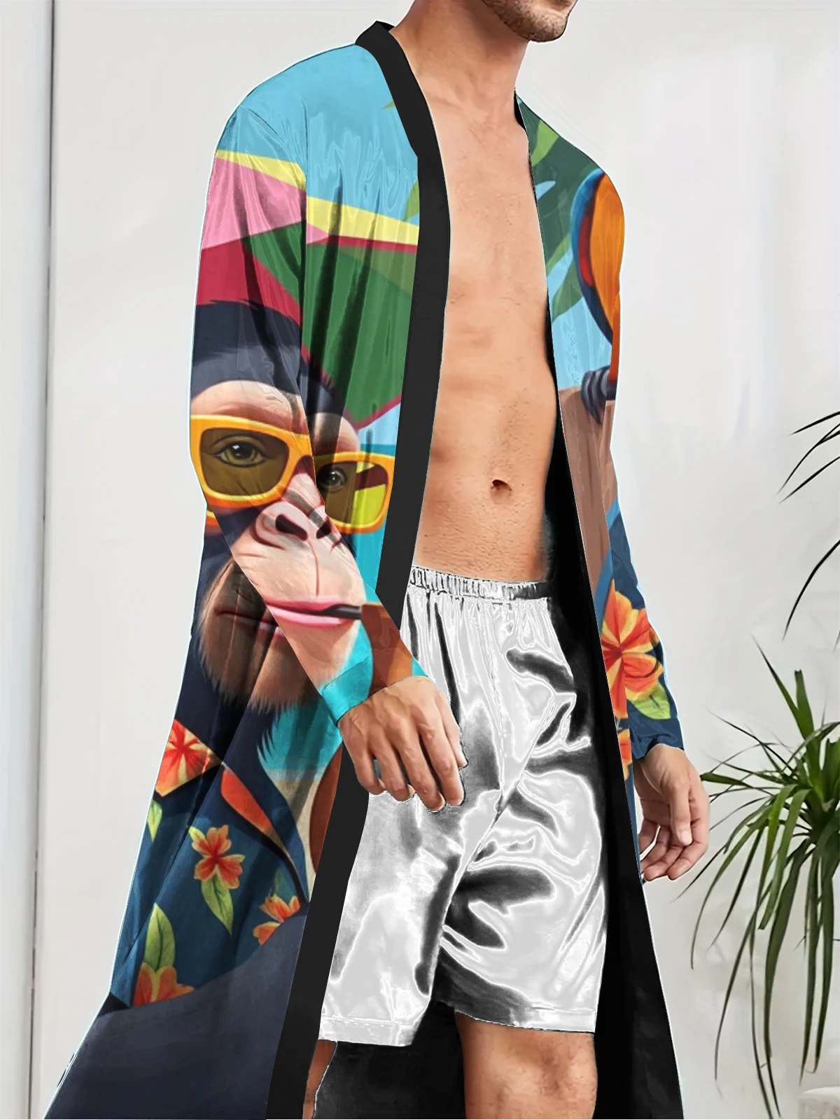 1pcs Men's Robes 2026 Spring/Summer Graphic Funny Pajamas Breathable Shower Robe Bathrobe Robes 3D Printed Dressing Gown