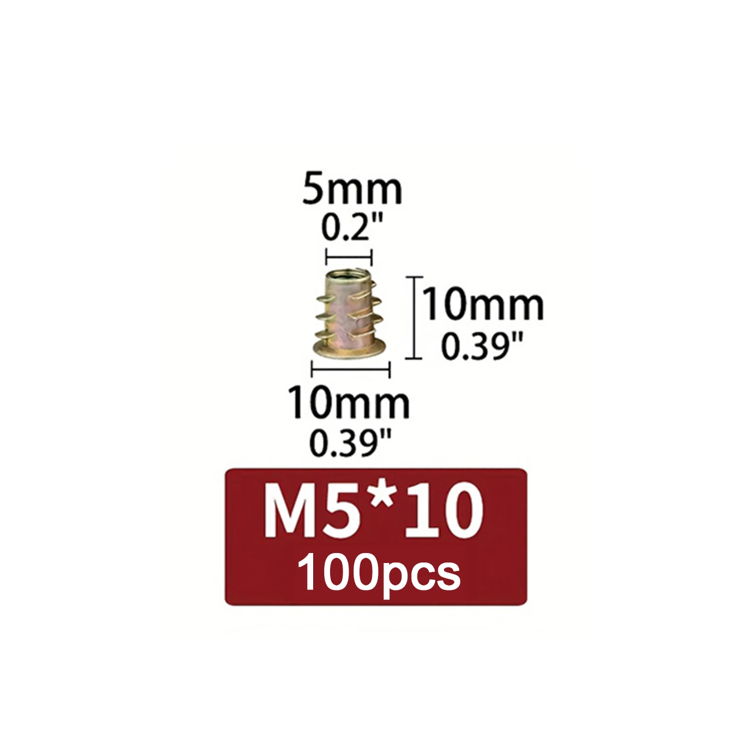 100er-Pack M4/M5/M6 Gewindeeinsatzmuttern mit Sechskantantrieb für Holzkorken, Möbel, Trockenbau, Schränke, langlebige, korrosionsbeständige Hardware-Befestigung