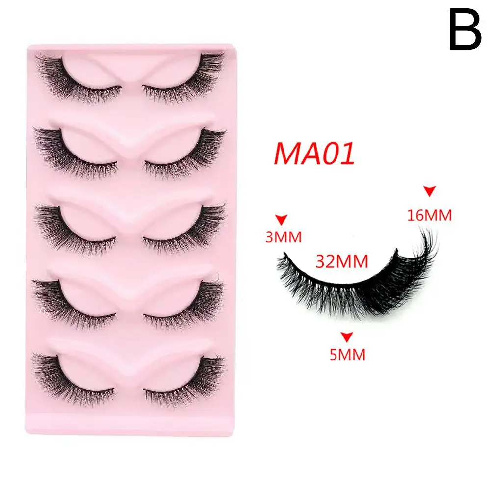 5 Pairs Cat Eye False Eyelashes Artificial Mink Eyelashes Stem Long Natural Tail Black Eye Thick Comic Eyelash Lengthening U7T9