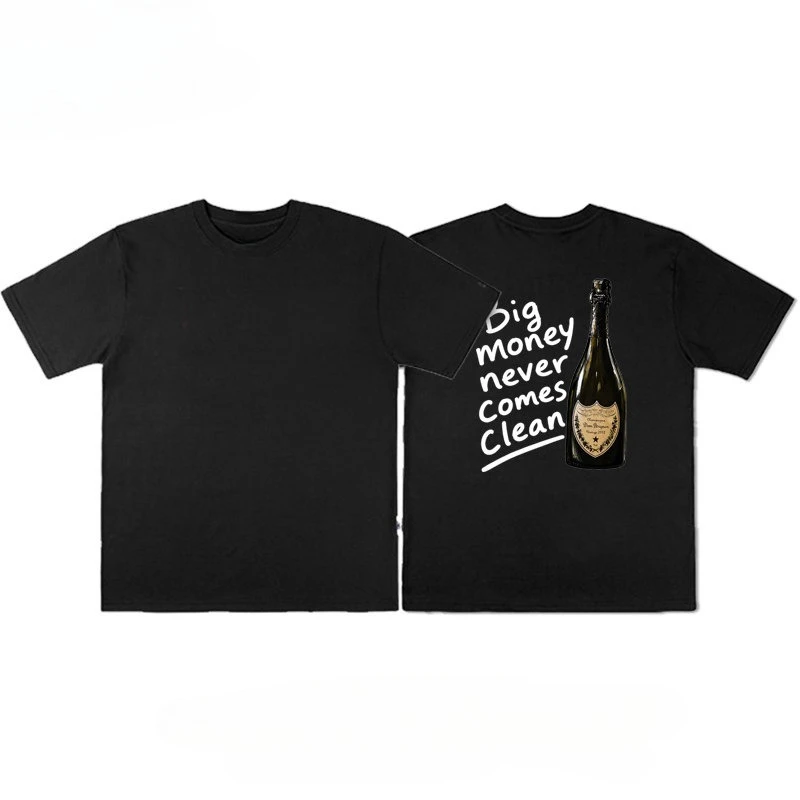 Vintage Rich Vibe Champagner-Slogan Rücken-Print Casual T-Shirt Unisex Locker Geschnittenes Oversized Casual Streetwear Baumwoll-Sommer-Grafik-T-Shirt – Detail 5