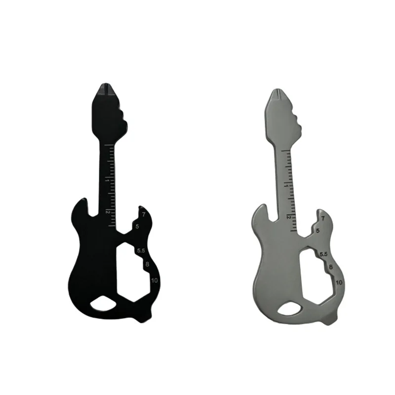 

Multi-function guitar shaped keychain Portable outdoor combination tool Screwdriver Bottle opener Stainless steel tool card