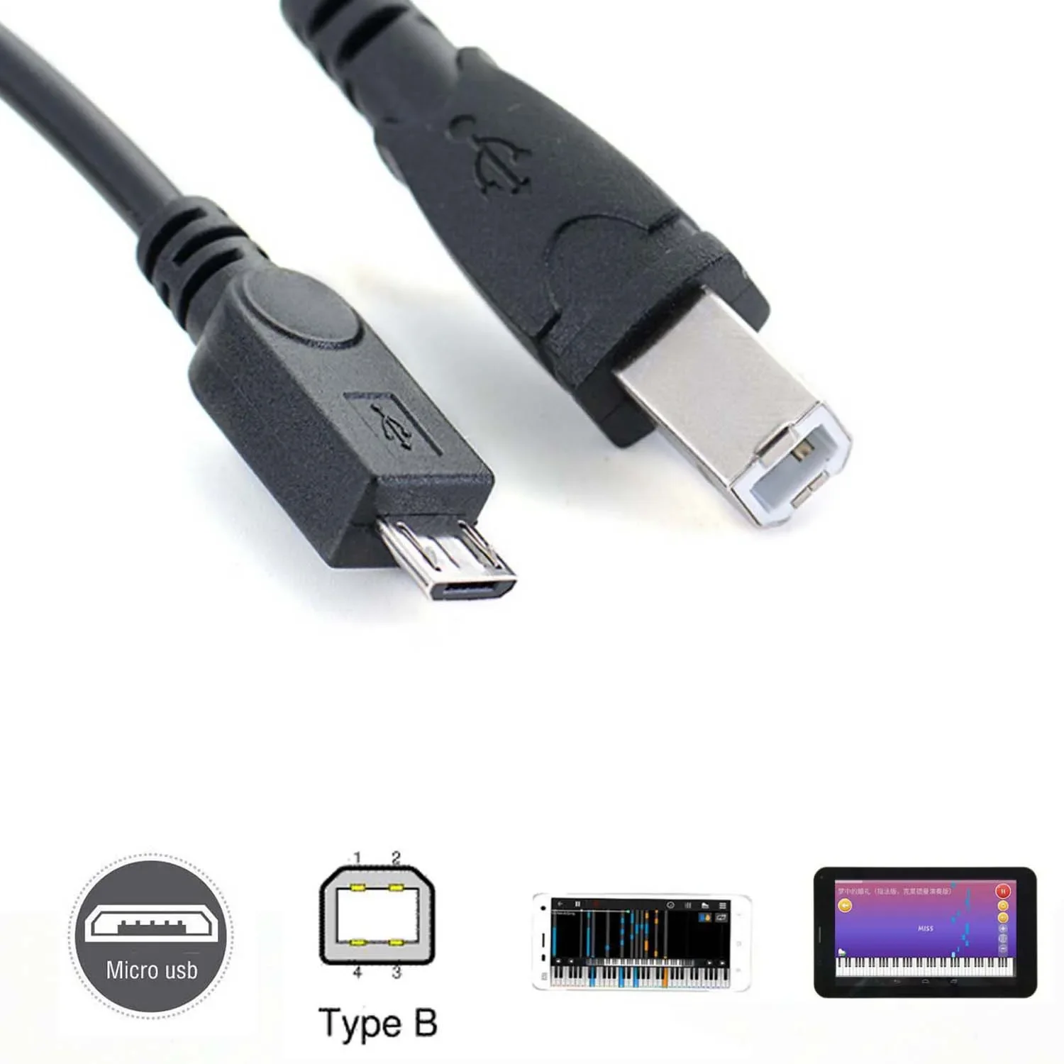 micro usb Male to USB 2.0 B Male Data OTG Cable Phone tablet  to  Electronic piano drum