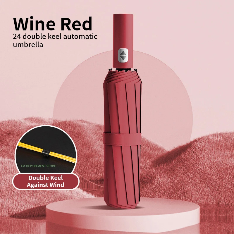 24 العظام يندبروف المضادة للأشعة فوق البنفسجية التلقائي بالكامل مظلة كبيرة 3 أضلاع قابلة للطي مظلة مزدوجة السفر المطر الرجال النساء المظلات UPF هدية