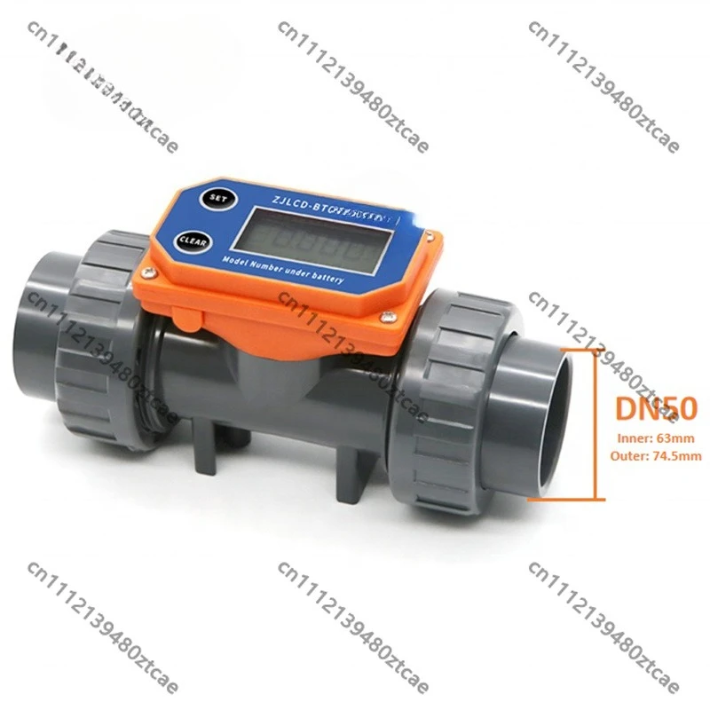 2 Inch Digital Electronic Turbine Water Meter, 63mm PVC Pipe, 60-1160LPM, Pulse Signal Output, Built-in Display