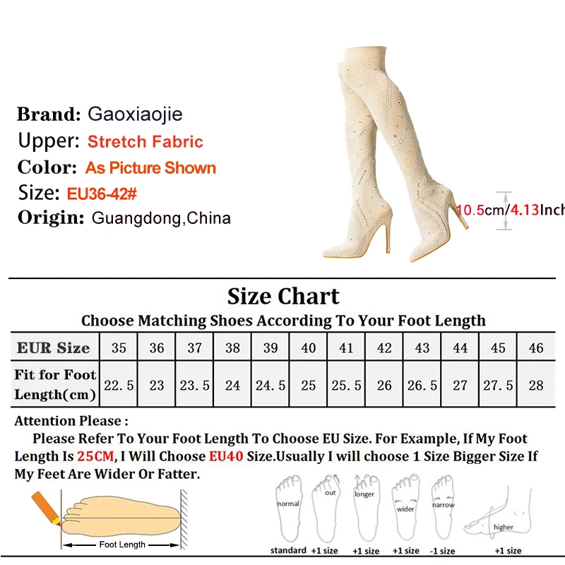 Slim Leg Long Boots Women Pointed Toe Stiletto Heels Bling Rhinestone Model Catwalk Shoes Lady Over-the-Knee Stretch Sock Boots