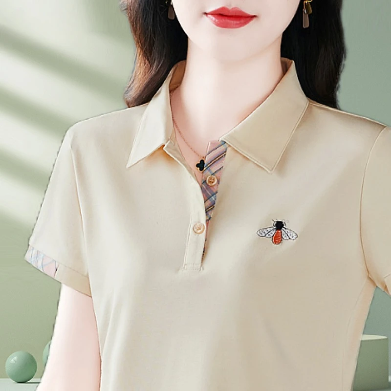 HM-32157 Embroidered Women's T-shirts Short Sleeve Top Summer Polo Shirts Golf Women's Clothes  Breathable Slight Strech Shirts