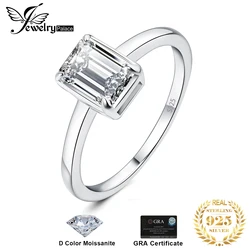 JewelryPalace Moissanite D Color 1ct Emerald Cut 925 Sterling Silver Solitaire Wedding Ring for Woman Yellow Rose Gold Plated