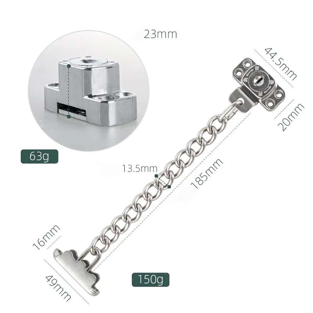 Stainless Steel Chain Window Lock for Aluminum and PVC Frames Easy Install Home Security Device 18.5x4.9x2.3cm Silver