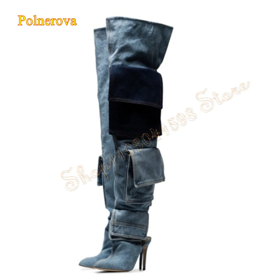 

Fashion Pocket Leather Heeled Boots,Pointed Toe Thin Heel Over The Knee Boots Fashion Women Boots 2023 New Zapatos Para Mujere