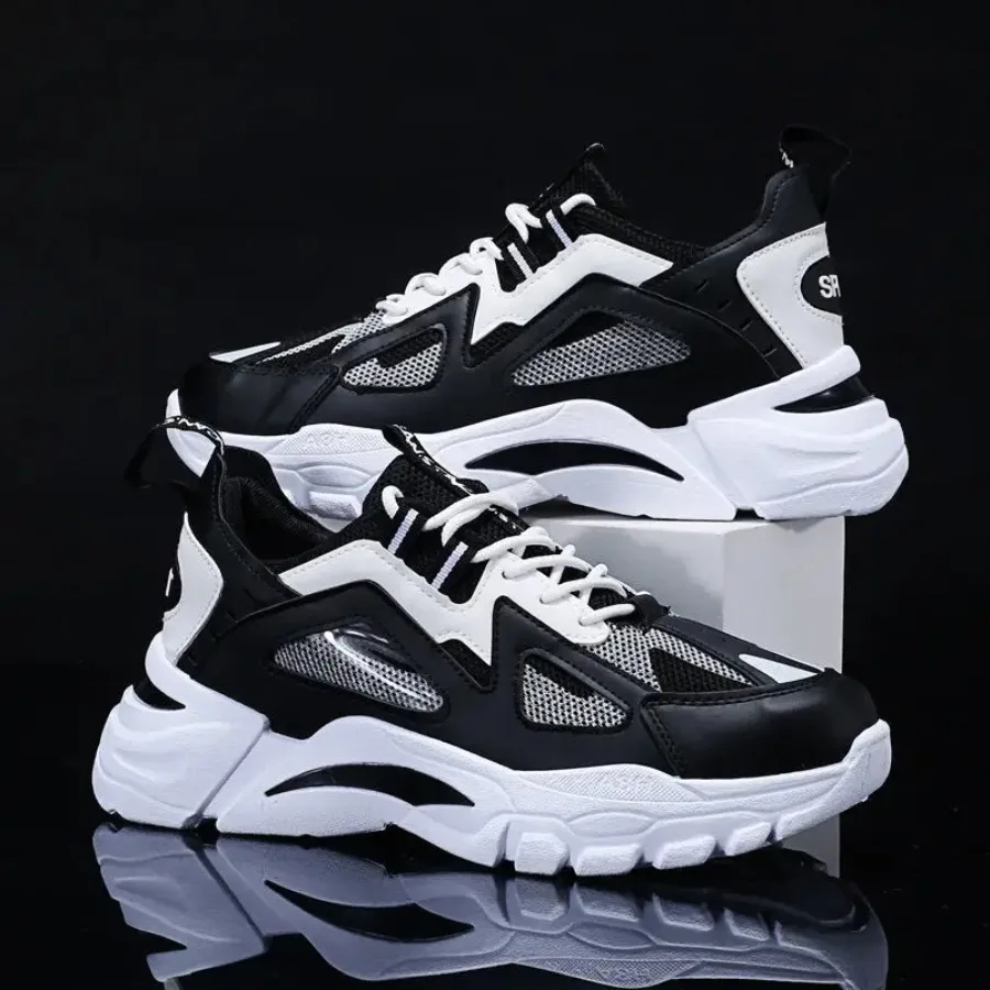 

Men's Breathable Thick-Soled Sneakers - Lightweight Low-Top Lace-Up Dad Shoes with Sole and Mesh Upper Cushioned Cushioning Sui