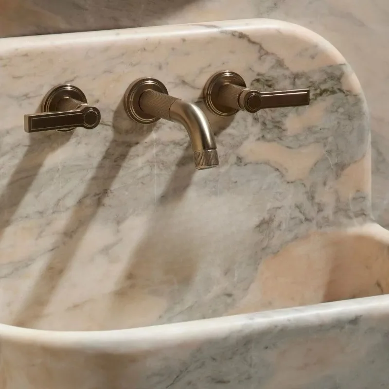 Marble floating single basin sink light pink dark gray vein wall-mounted modern home room