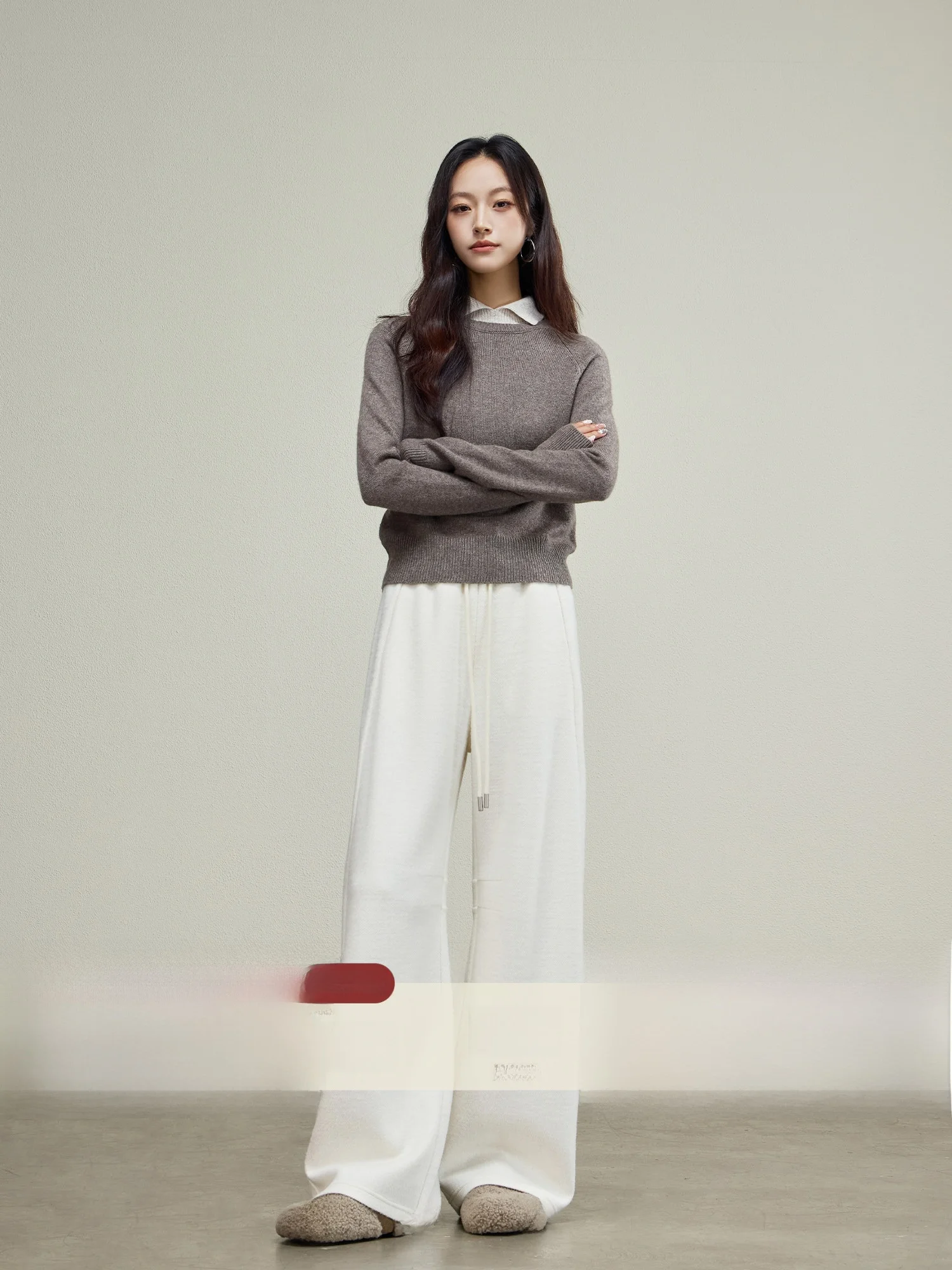 

Loose Woolen Wide Leg Pants Women's High Waist Casual Pants Lazy Sle Knife Pants Spring Autumn Seasonal Ladies Trousers