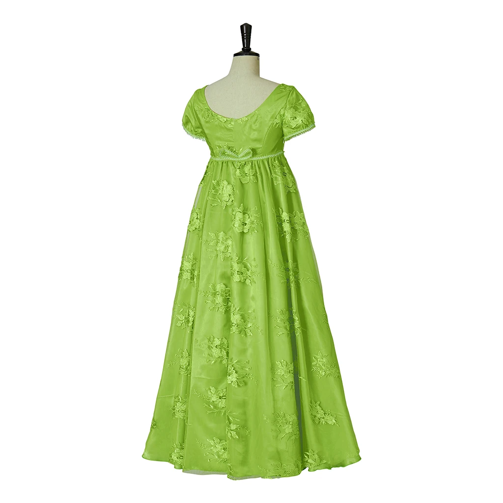 Womens Penelope Featherington Cosplay Costume Green Regency Era High Waistline Dress Jane Austin Tea Party Gown Halloween view 4