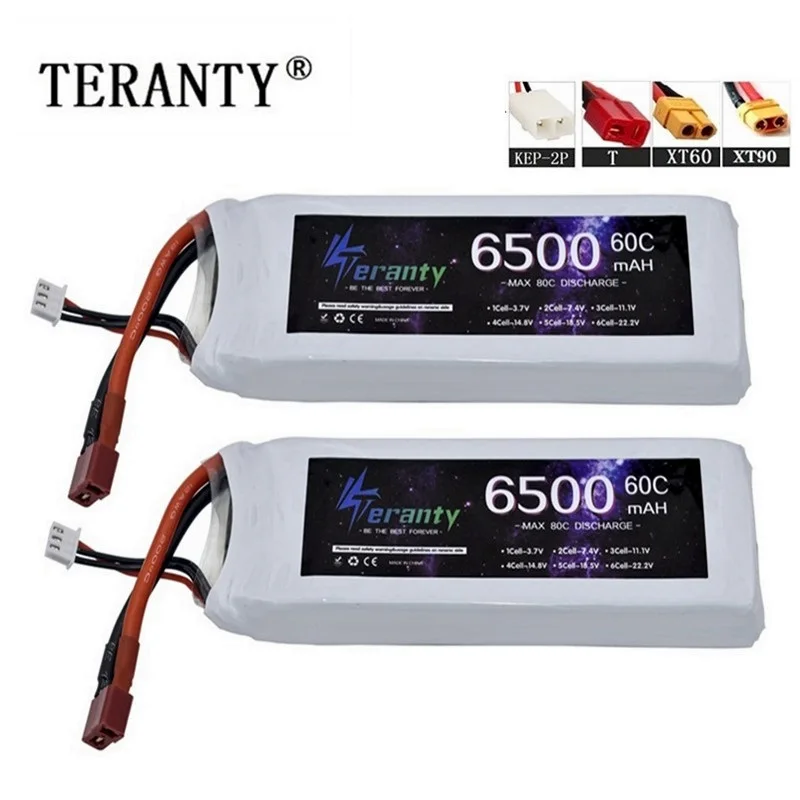 TERANTY 2S Lithium Polymer Battery 7.4V 6500mAh Lipo Battery 60C RC Car Drone Racing Hobby Rechargeable Quadrotor Accessories