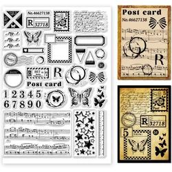 1pc Postage Clear Stamps Variety Patterns Vintage Text Silicone Stamp Butterfly Number Postcard Stars Music Staff for Card