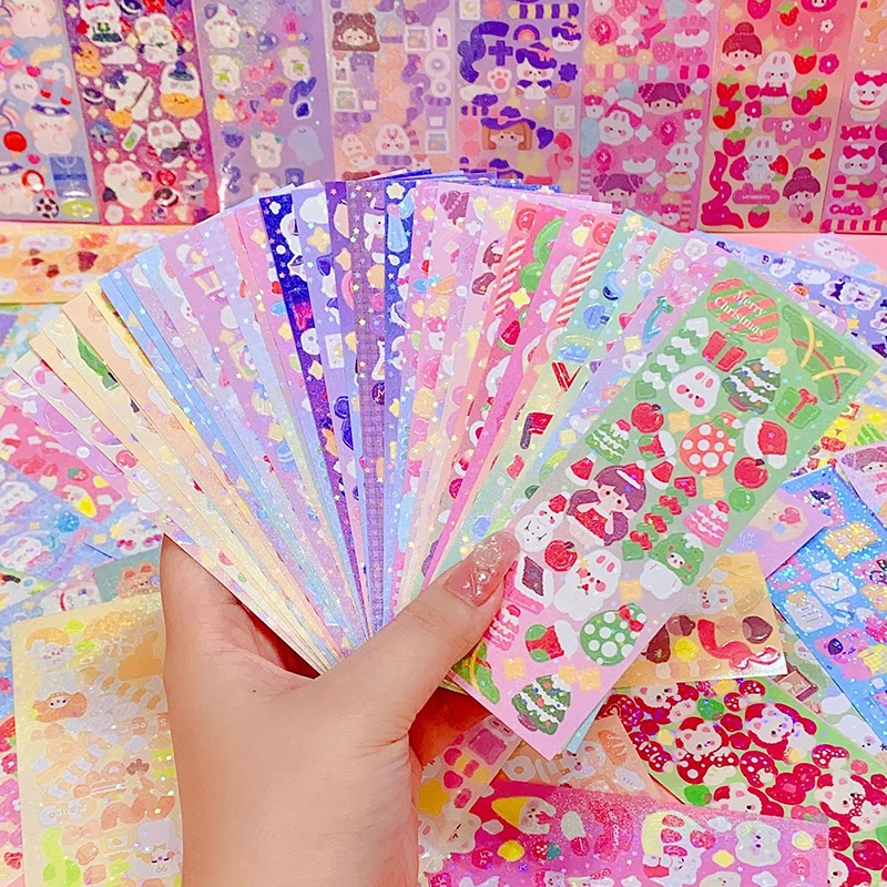 10Pcs Kawaii Handbook Stickers Cartoon Collage Laser Sticker DIY Decorative Material Scrapbooking Stationery School Supplies