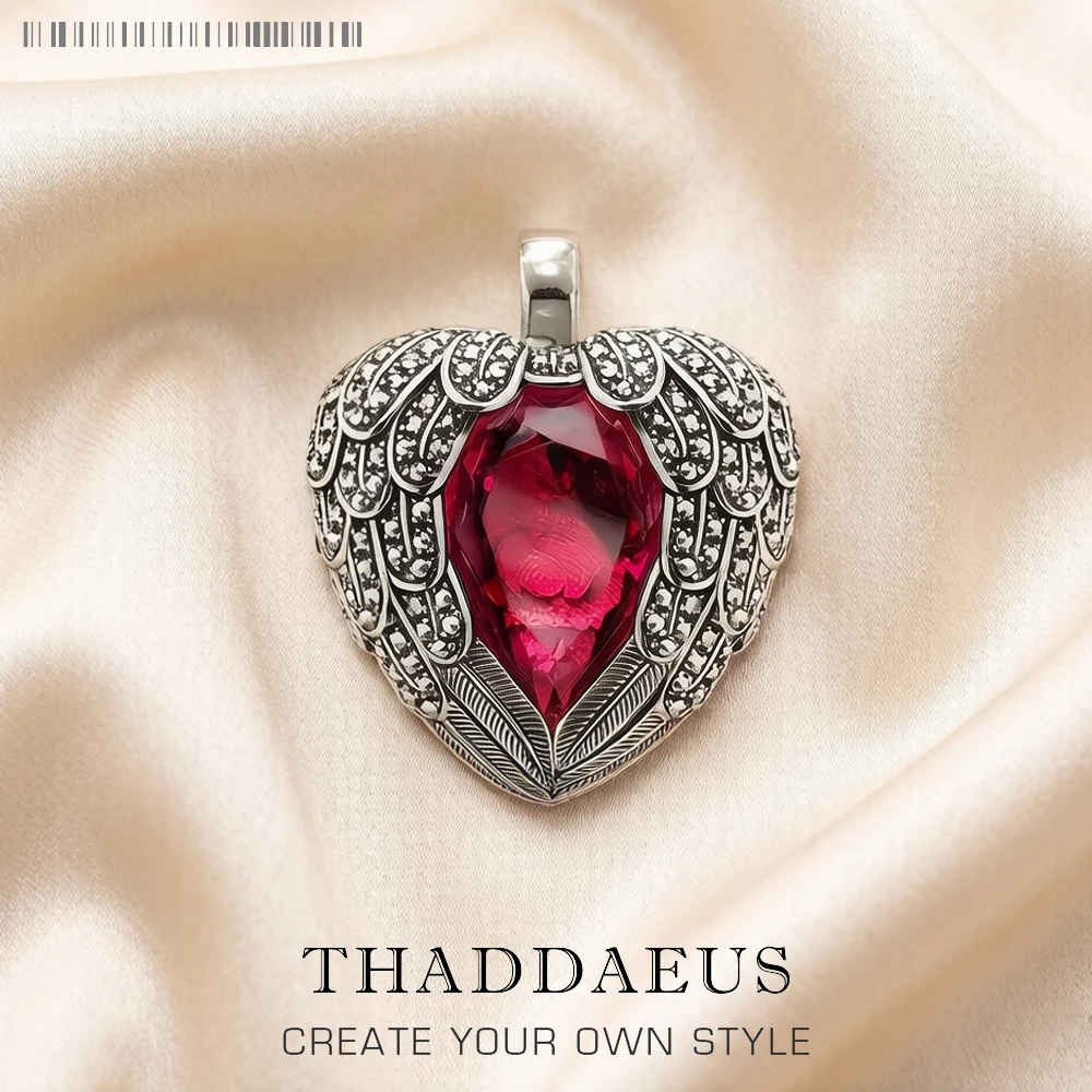 Anhänger Flügel Rot Herz, Marke Neue 925 Sterling Silber Schmuck Europa Romantische Kristall Geschenk Für Frau