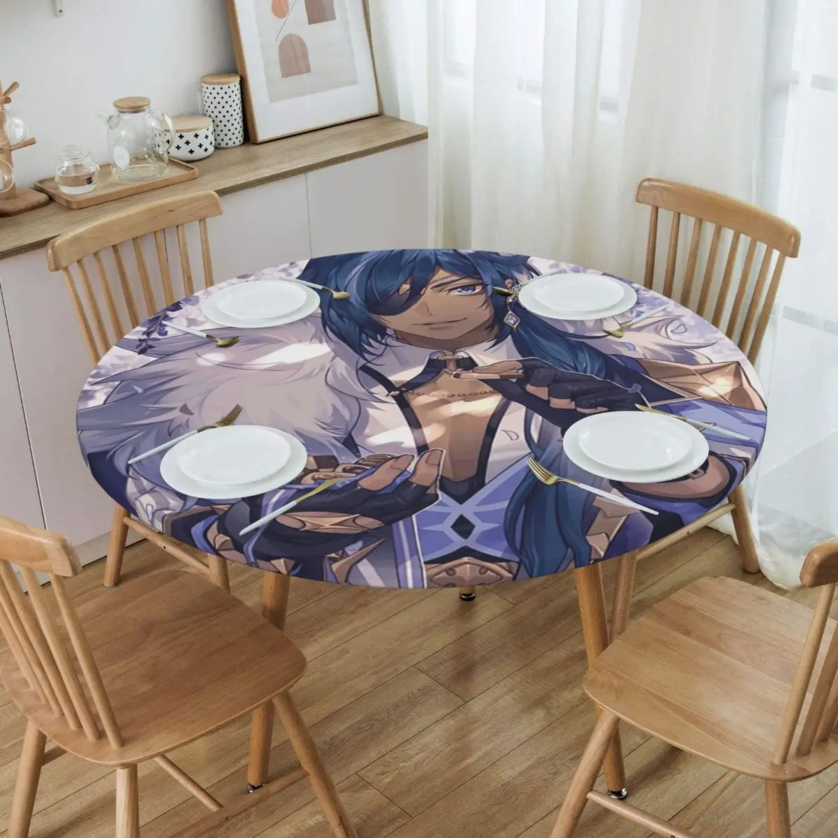 Kaeya Game Genshin Impact Anime Waterproof Round Tablecloth Oilproof Table Cloth for Kitchen Events Dining Table Cover