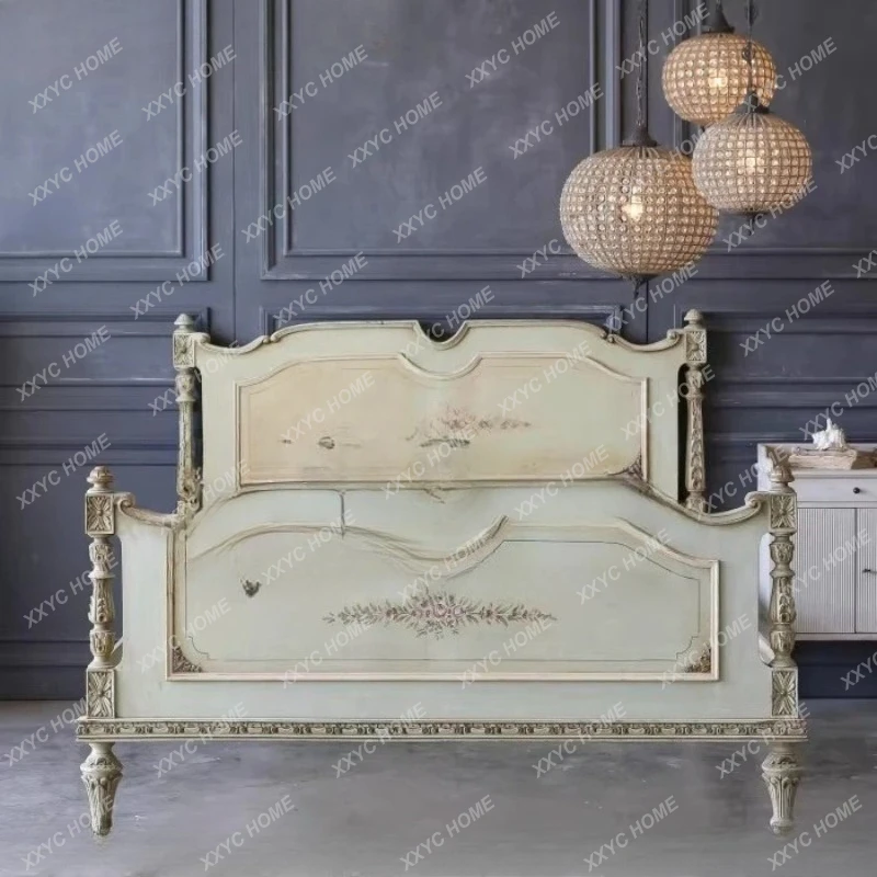 country vintage solid wood bed  luxury high-end double bed